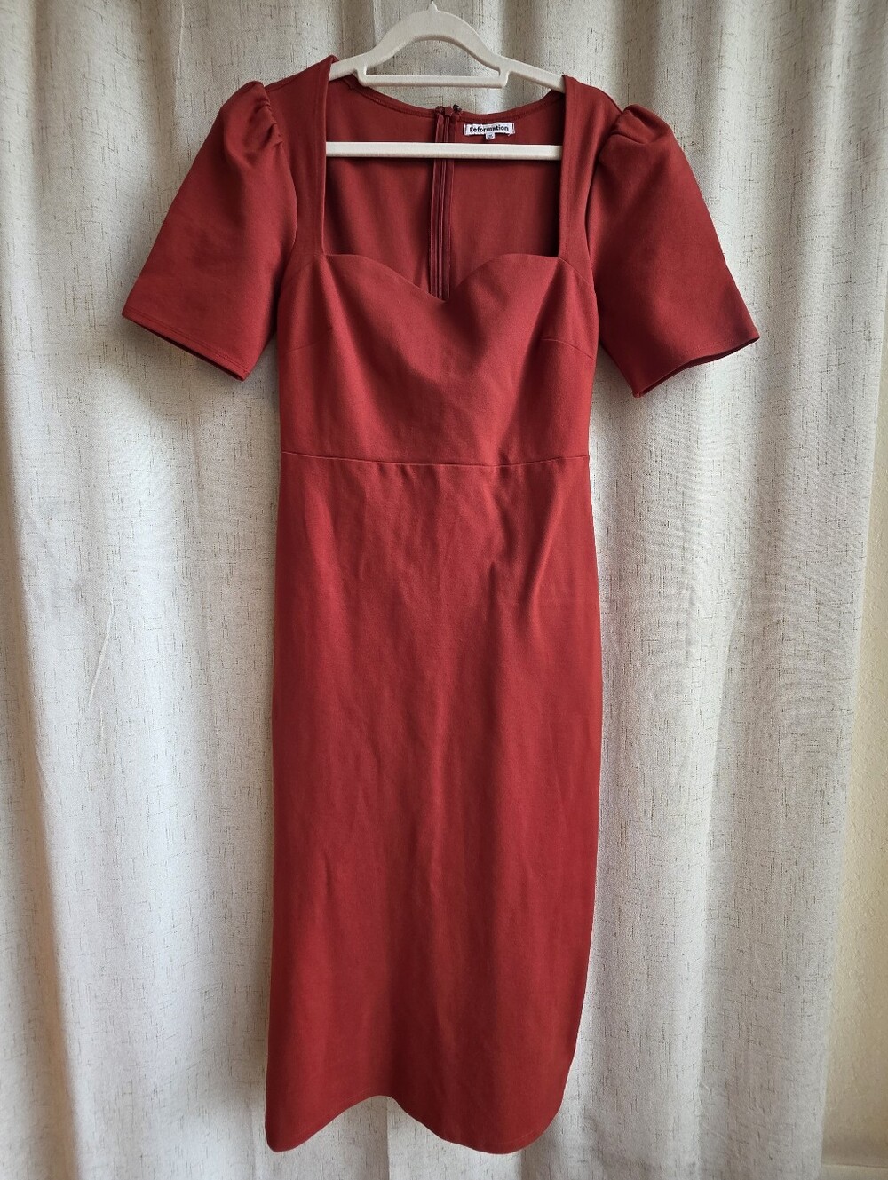Reformation Clayten Midi Dress In Crimson Sweetheart Neckline Puff Sleeves M